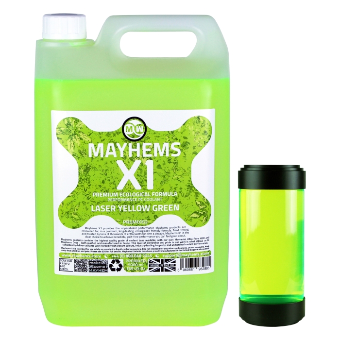 Mayhems - PC Coolant - X1 Premix - Eco Series - UV Laser Yellow Green - 5 Litre
